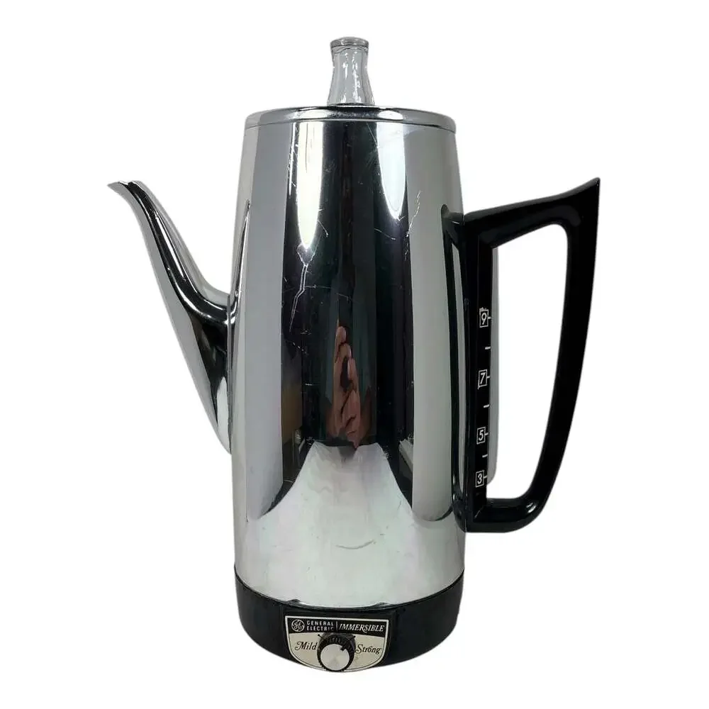 Vintage GE 9‑Cup Chrome Automatic Coffee Maker Percolator Pot Immersible Tested